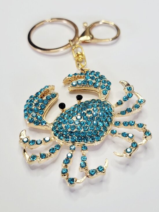 Chill Charms Of Texas Accessories - NWT Decadent Aqua Blue Gold Crab Bling Rhinestone Keychain Bag Charm Glittery